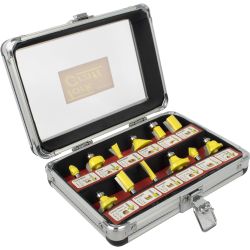 Router Bit Set 12pc Aluminium/glass Case 1/4 Shank